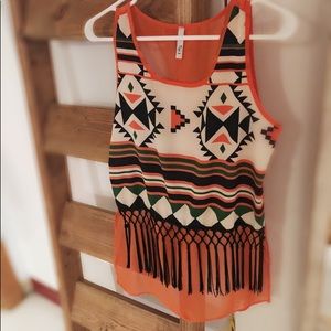 Southwest fringe high-low tank top